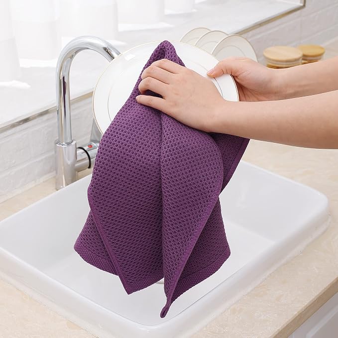 Homaxy 100% Cotton Waffle Weave Kitchen Dish Towels 4-Pack, Purple | 13 x 28 Inches, Ultra Soft Absorbent Dish Towels, Quick Drying Cleaning Towels
