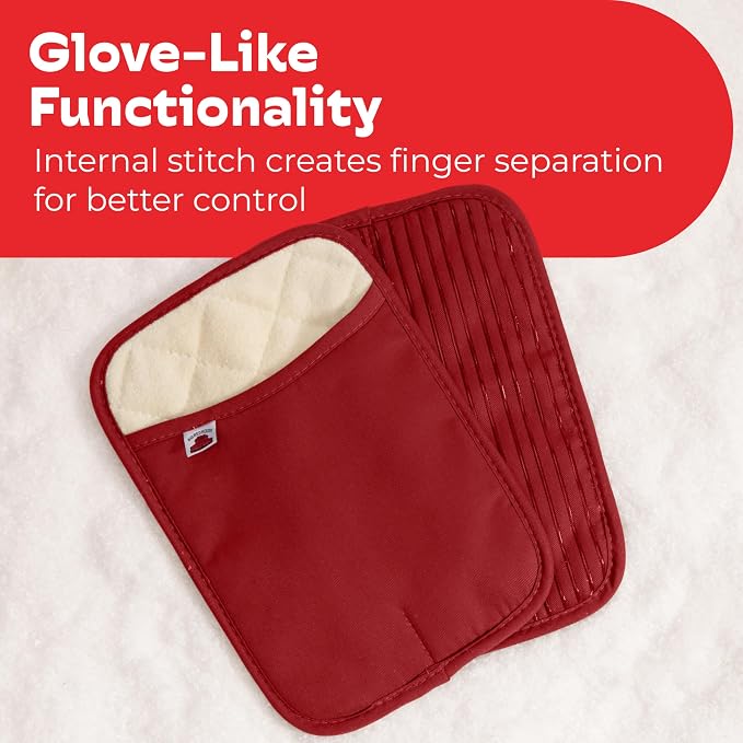 Silicone Pot Holders - Set of 2 Red - 10x3 - Heat Resistant to 536 F / 280 C Kitchen Protectors Hot Pans Baking Professional Grade Cooking Mitts