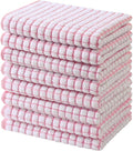 Mordimy Premium Cotton Kitchen Towels 16"x 25", Pink Check Design, 8 Pack | Super Absorbent Terry Kitchen Hand Towels, Large Natural Ring Spun 360 GSM Dish Towels, Soft Tea Towels with Hanging Loop