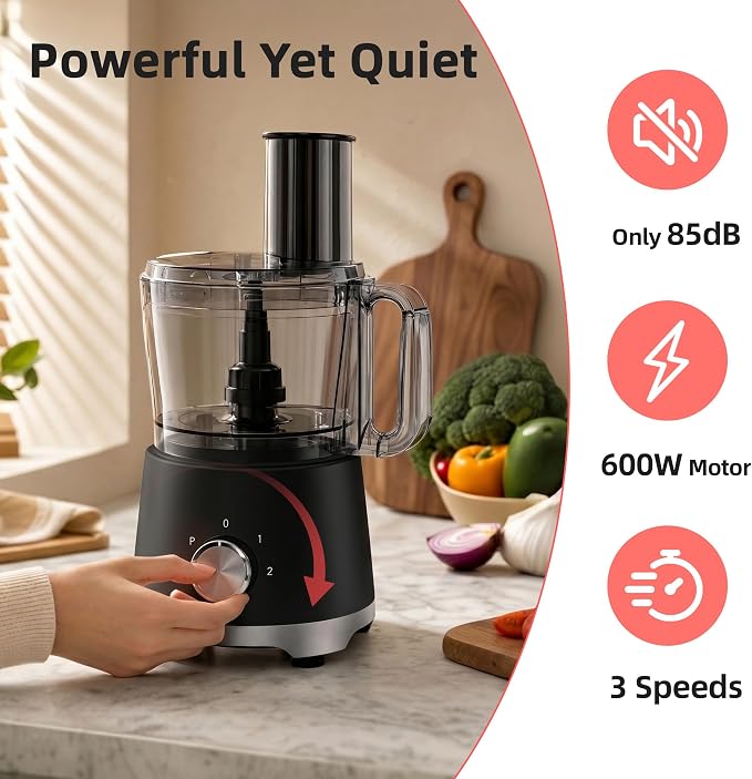 Electric Food Processor 10.5 Cup, Multi-Function Vegetable Chopper with French Fry Slicer, Dough Mixer, Easy to Clean, Secure Design, Stainless Steel, for Vegetables, Smoothie, Fruit