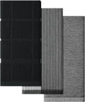 Homaxy 3 Pack Cotton Terry Premium Kitchen Towels, 18 x 28 in, Black | Large 380 GSM Dish Towels, Highly Absorben Flat & Terry Kitchen Hand Towels, Soft Utility Tea Towel Set with Hanging Loop