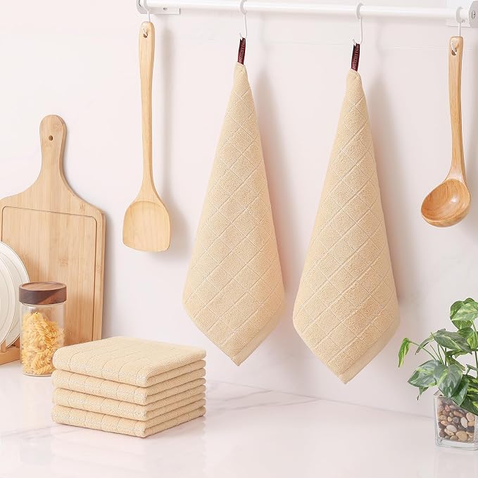 Homaxy 100% Cotton Terry Kitchen Dish Cloths, 12 Pack, Apricot | Ultra Soft and Absorbent, Suitable for Drying and Washing Dishes