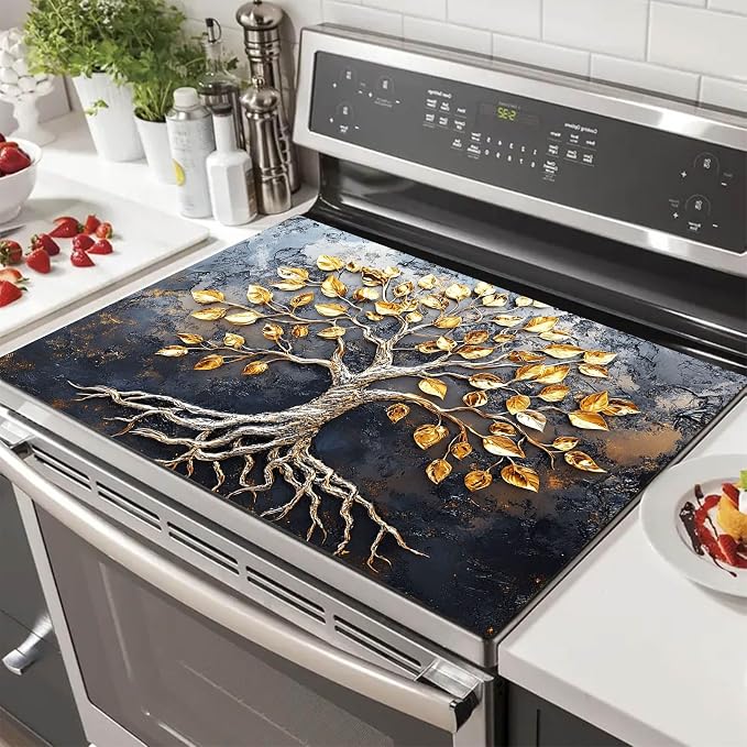 HOMETITUTE Stove Top Cover 28x20 Golden Tree Design Heat Resistant Mat