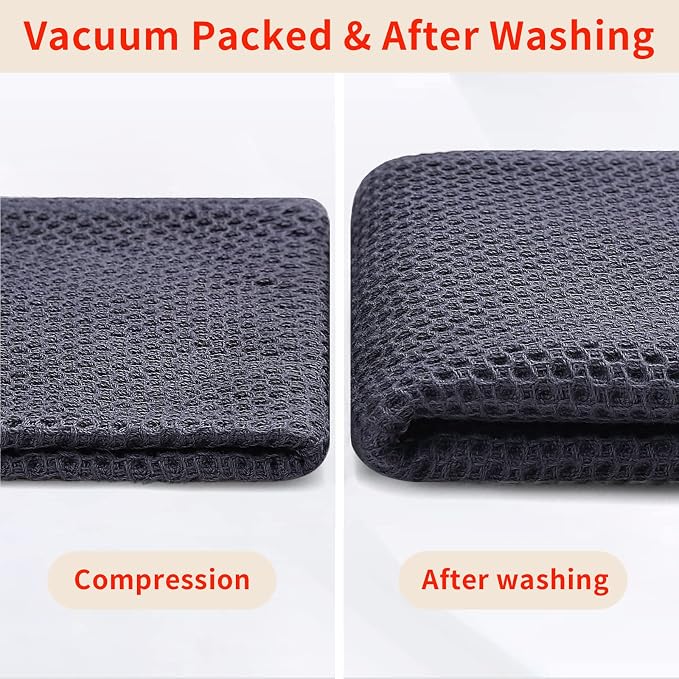 Homaxy 100% Cotton Waffle Weave Kitchen Dish Towels 8-Pack, Dark Grey | 13 x 28 Inches, Ultra Soft Absorbent Dish Towels, Quick Drying Cleaning Towels