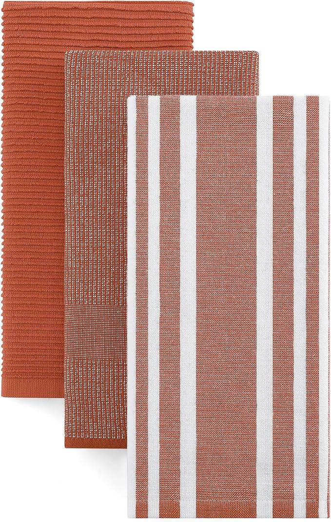 Homaxy Cotton 380 GSM Premium Kitchen Towels, 18"x 28", 3 Pack, Rust | Soft and Absorbent Terry Dish Towels, Multipurpose Tea Towel Set with Hanging Loop, 3 Styles Kitchen Hand Towels