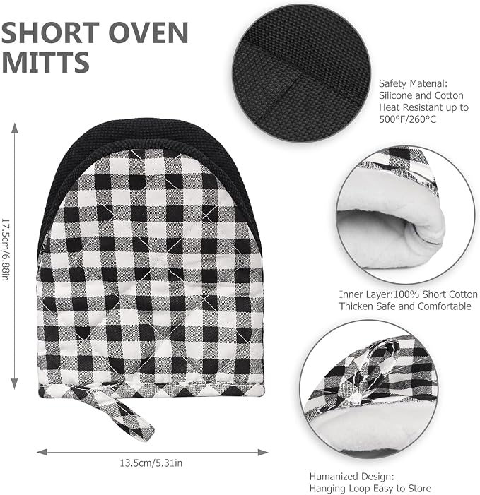 Goldmeet Mini Oven Mitts 2-Pack, 7"x5.5", 500°F Silicone Grip | Non-Slip, Heat Resistant, Machine Washable, Hanging Loop, Fits Small Hands, for Baking Grilling BBQ Cooking