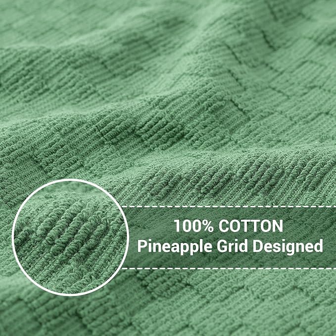 Homaxy 100% Cotton Terry Dish Cloths, 12"x12", 8-Pack, Grass Green | Ultra Soft Absorbent Dish Towels with Hanging Loop, Pineapple Grid Designed