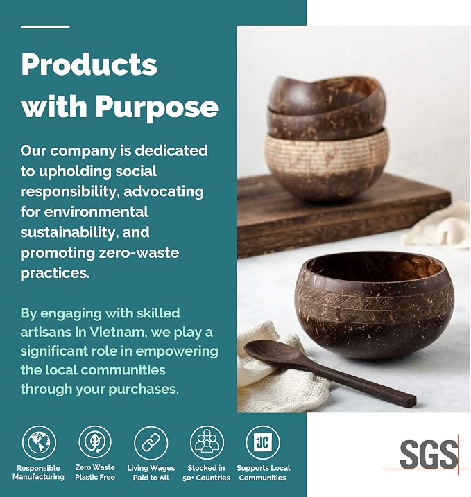 Jungle Culture 4 Polished Coconut Bowl & Wooden Spoons Set with Bamboo Straws • Smoothie Bowls Ideal for Ninja Creami • Healthy Yoghurt & Acai Bowls • Natural Coco Shell Eco Friendly Vegan Gifts