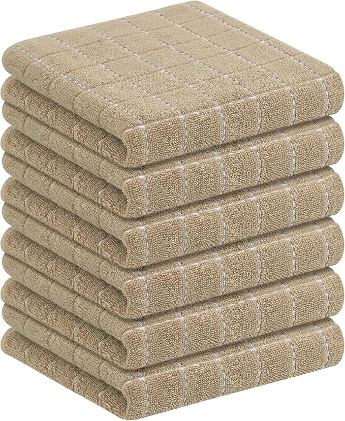 Homaxy 100% Cotton Terry Kitchen Towels, 6 Pack, Tan | Ultra Soft and Absorbent Dish Towels for Kitchen, Suitable for Drying and Washing Dishes