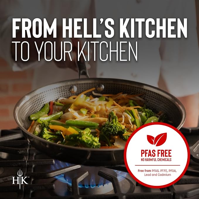 Hell's Kitchen 12-Inch Hybrid Wok, Tri-Clad Stainless Steel, PFAS-Free Ceramic Nonstick, no PFOA, no PTFE, no Teflon, Non-Toxic Cookware, Metal Utensil Safe, All Cooktops and Oven Safe