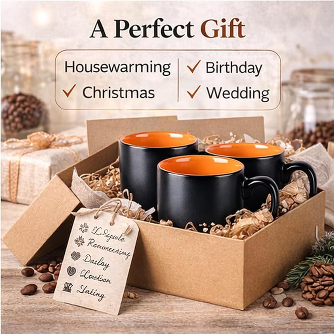 GBhome 16 oz Coffee Mugs Set of 6, Ceramic Coffee Cups- Orange