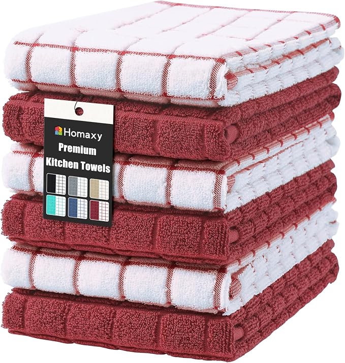 Homaxy Large Premium Cotton Kitchen Towels 16"x 28", 6 Pack, Rust | Natural Ring Spun 390 GSM Dish Towels, Super Absorbent Terry Kitchen Hand Towels, Soft Tea Towels with Hanging Loop