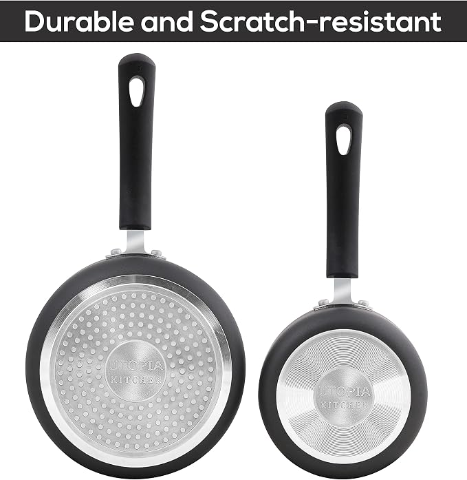 Utopia Kitchen Nonstick Stock Pot Saucepan Set with Lids, 1 Quart and 2 Quarts Multipurpose Stock Pots Set for Home, Kitchen or Restaurant, Grey & Black