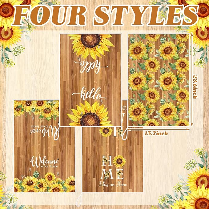 4 Pcs Sunflower Kitchen Towels Gifts Floral Hand Dish Towels | Absorbent Farmhouse Wood Grain Fast Drying Decor Housewarming Gift for Cooking Bathroom Kitchen Decor