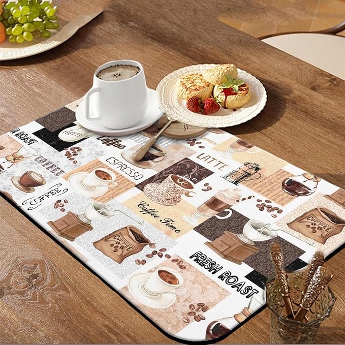 Coffee Mat,Coffee Bar Mats for Countertop Accessories,Silicone Mat | Dish Drying Mats for Kitchen Counter Waterproof(19''x12'')