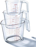 -BINGBING- Measuring Cups Set of 3, Plastic, Nesting Design, Pour Spout | 1L, 2 Cup, 1 Cup with Ml & Oz Markings, Non-Slip Base & Pour Spout for No Mess, Nesting Design for Kitchen, Baking & Cooking