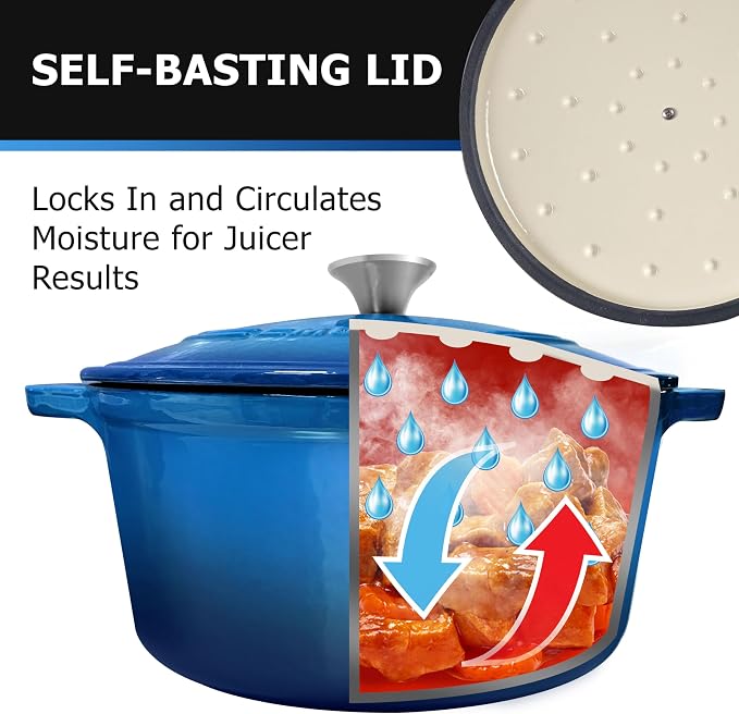 MUELLER HOME 4.5 QT Enameled Cast Iron Dutch Oven, Heavy-Duty Casserole Dish and Braiser Pan with Lid and Stainless Knob, Oven-Safe up to 500° F & Across All Cooktops, Aqua Blue | Heavy-Duty Casserole Dish and Braiser Pan, Lid with Stainless Knob, Oven...
