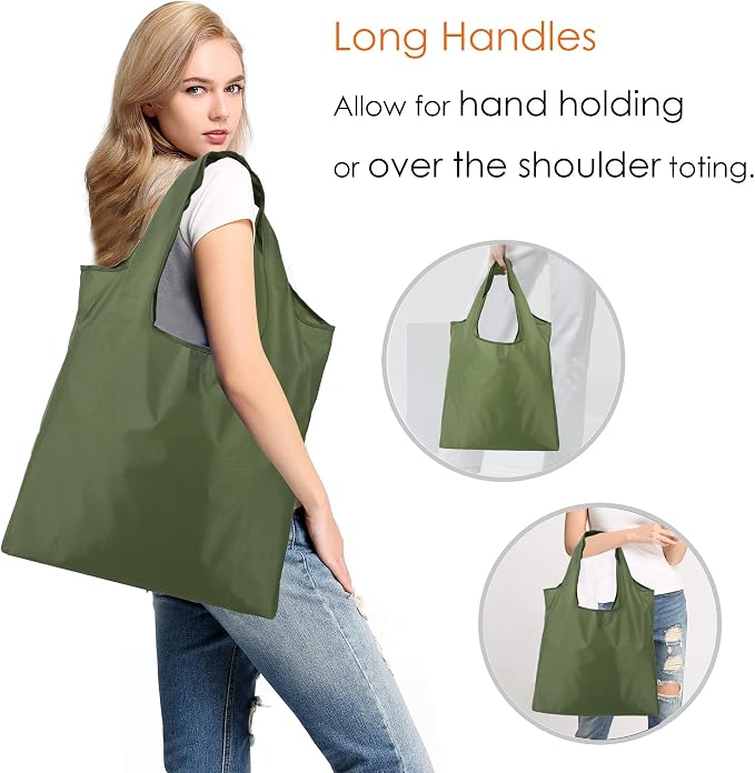 BeeGreen Green Reusable Grocery Bags Wholesale Green Reusable Kitchen Bags Bulk Foldable-Machine Washable with Zipper Storage Pouch 20 Packs