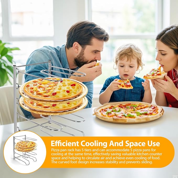 5 Tier Pizza Rack 10.43 x 8.52 x 13 Inches Stainless Steel | Pizza Pan Rack,5 Tier Pizza Riser Compact Design Easy Storage Holds Multiple Pans