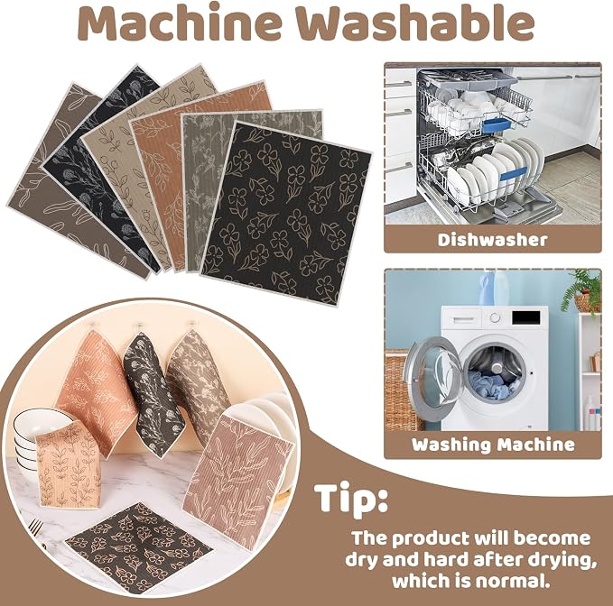 6 Pack Swedish Dishcloths for Kitchen,Swedish Rags Dish Towels with Clips | Reusable Paper Towels Washable Absorbent Cellulose Sponge Cloths No Odor for Cleaning HHome Kitchen Gifts for Host