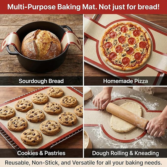 Silicone Bread Sling for Dutch Oven, 2-Pack Reusable Sourdough Baking Mats | Non-Stick Silicone Dutch Oven Liner with Long Handles for Easy Bread Transfer, Sourdough Baking, Quick Cleaning and Daily Use