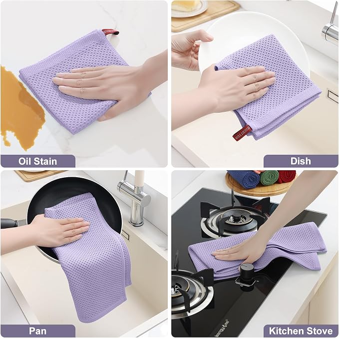 Homaxy 8 Pack 100% Cotton Kitchen Towels and Dishcloths Set, Lavender | 12 x 12 Inches and 13 x 28 Inches Kitchen Towels Set, Ultra Soft Absorbent Dish Cloths for Washing Dishes