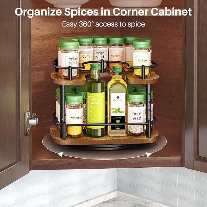Spice Organization for Cabinet, Lazy Susan Spice Rack, 10 in, Black | Height Adjustable, Rotating Spice Organizer for Countertop, Fits Cabinets Wide＞ 11 in, Height ＞10.5 in