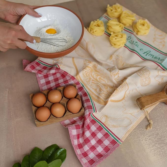 100% Cotton French Jacquard Kitchen Tea Towel Set of 4 - Italian & French Gourmet Kitchen Towels (Gourmet Moments)