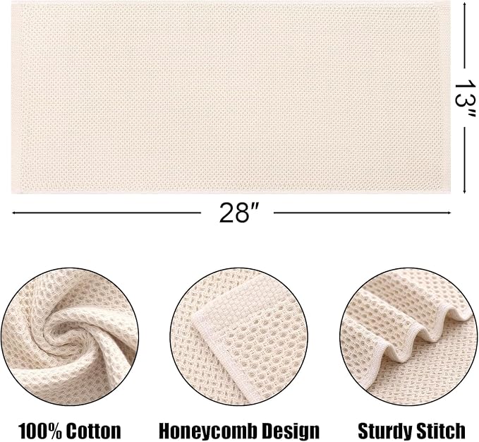 Kitinjoy 100% Cotton Waffle 12-Pack Kitchen Towels, 13" x 28", Beige | Super Soft, Ultra-Absorbent, Fast Drying, lightweight, Quick Drying Kitchen Hand Towels