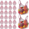 Woanger 24 Pcs Pink Short Handle Reusable Cotton Mesh Produce Shopping Bags Washable Grocery Net Portable Fruit and Vegetable Cotton String Bags Net Tote Organizer