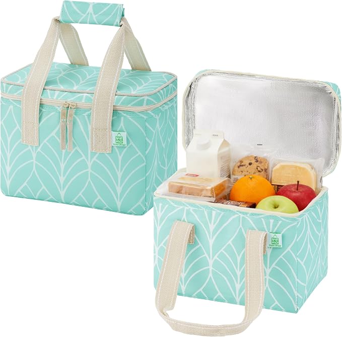 VENO 2 Pack Small Cooler Insulated Lunch Bag Reusable Grocery Shopping Bag | Collapsible Lunch Box Tote for Women Men w/ Handles, Dual Zippers, 9L Capacity for Work Office Picnic Beach (Evergreen)