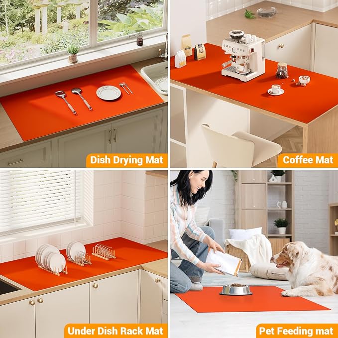 Silicone Protector Mat 47x24 Inch,Orange | 1.3mm silicone mat, heat resistant, non-slip & waterproof. Ideal for baking, painting, resin, welding and table protection.