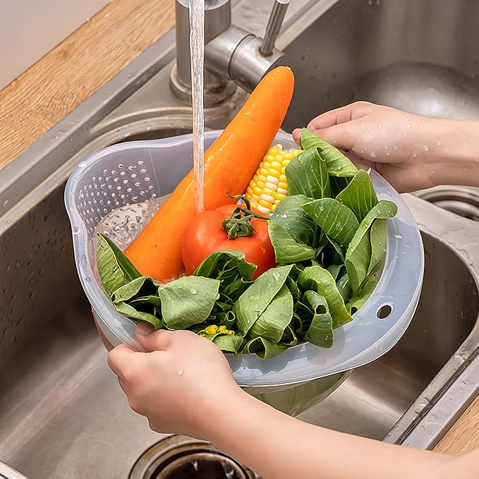 Japanese Rice Strainer Quinoa Washing Bowl Small Grains Washer Cleaner | Plastic Side Drainers Colander for Rinsing Fruits, Vegetables and Beans, BPA-Free