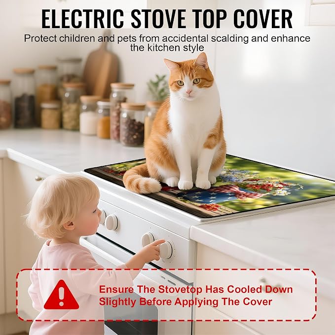 NYZE Patriotic Stove Top Covers for Electric Stove 28x20 Heat Resistant Decorative Red White Blue Stovetop Cover Decorative Flat Top Protector for Kitchen Counter | Independence Day Patriotic Jars Stovetop Protector, Glass Flat Top Cover and Dish Dryin...