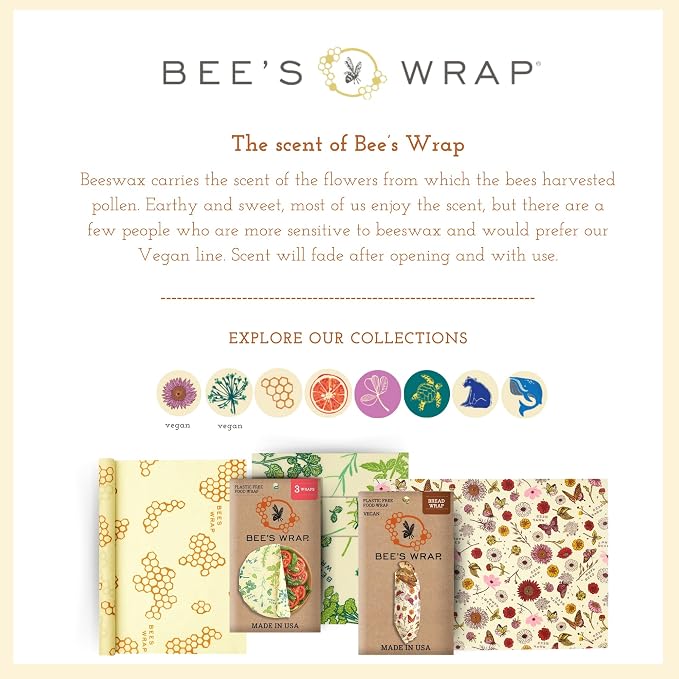 Bee's Wrap Beeswax Wraps for Food - 3 Pack of Assorted Beeswax Wraps - 2 Medium & Sandwich Wrap - Plastic Free Made in USA Reusable Natural Food Wrap - Bees & Bears