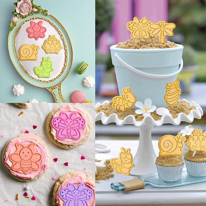 Insect Cookie Cutters Set, 8 Pcs Cookie Cutter with Plunger Stamps | Cute Cookie Cutters for DIY Biscuit Snacks Cheese Baking, Different Shapes, Rich Details and Textures