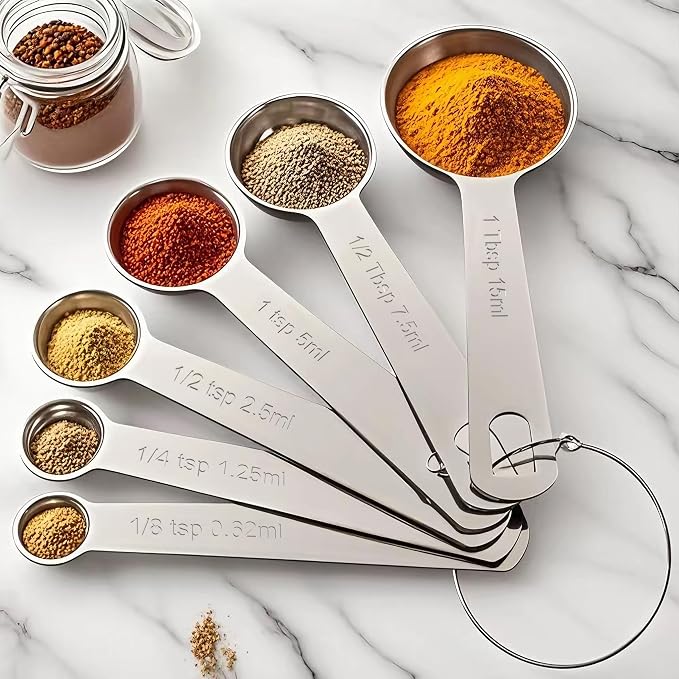 Stainless Steel Measuring Cups & Spoons Set,Coffee Scoop Spoon | Kitchen Gadgets for Cooking & Baking,Set of 6