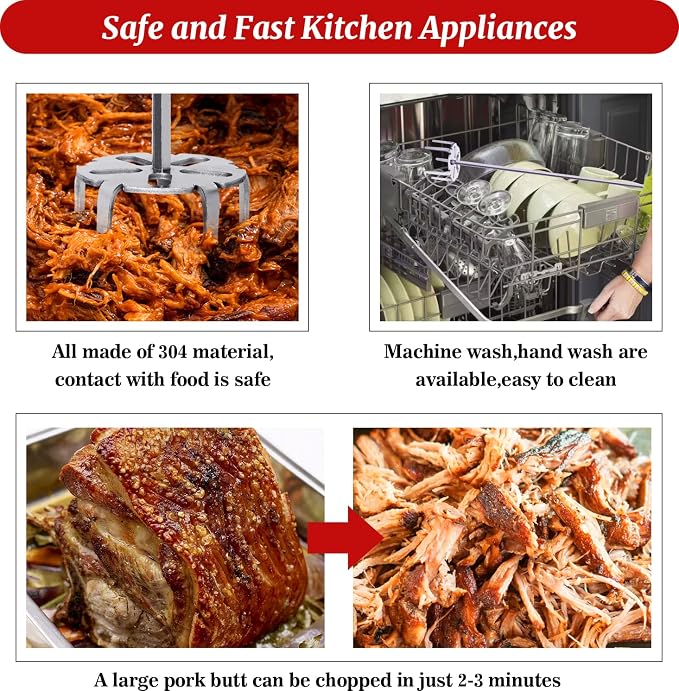 3 Inch Pork Puller Tool,304 Stainless Steel Pulled Pork Shredder Used with Standard Hand Drill,Meat Shredder for Drill for Beef,Chicken,Potato Masher and Tamale Meat