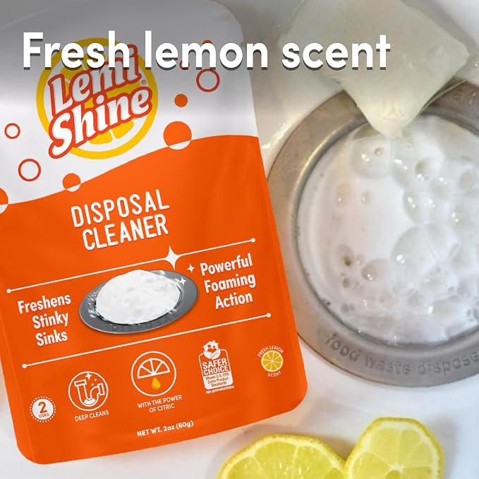 Lemi Shine Garbage Disposal Cleaner and Deodorizer Powered By Citric Acid | Foam Cleaner For Kitchen Garbage Disposal with a Natural, Fresh Lemon Scent (2 Count) (Pack of 3)