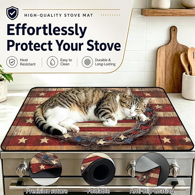Patriotic Electric Stove Top Cover | Heat Resistant Glass Cooktop Protector for Kitchen Ceramic Countertops, Multiuse Stove Cover and Dish Drying Mat