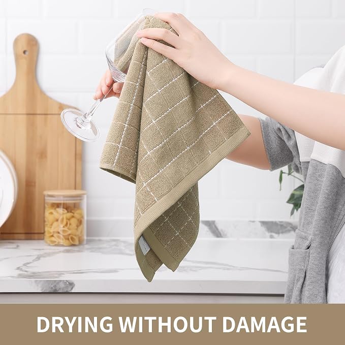Homaxy 100% Cotton Terry Kitchen Towels, 4 Pack, Tan | Ultra Soft and Absorbent Dish Towels for Kitchen, Suitable for Drying and Washing Dishes