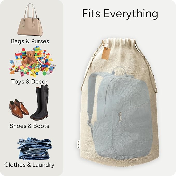 Reusable Produce Storage Bags - XX-Large 19x23 3 Pack - Breathable Muslin Fabric Sacks with Drawstrings – Dust-Proof Travel Cotton Bags for Laundry, Clothes, Purses