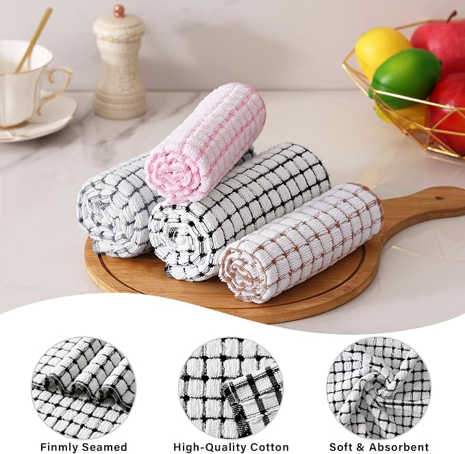 Kitinjoy Cotton 8 Pack Terry Kitchen Towels, Mix Color | 16 x 25 Inches Super Soft and Absorbent Dish Towels, Quick Drying hand towels for kitchen Drying