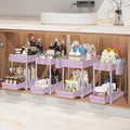 4-Pack 2-Tier Under Sink Organizer with Pull Out Drawers | Multi-use kitchen & bathroom storage. Includes hanging hooks and cups. Pink, space-saving cabinet design. 12.8 Inch