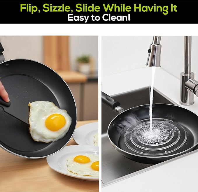 Utopia Kitchen Nonstick Frying Pan Set 3 Piece 8 9.5 11 Inch PFOA Free Grey | Omelette Pan, 3 Piece Skillet Set, Induction Bottom, Cookware, Heat Resistant, Bakelite Handle, Kitchen Use