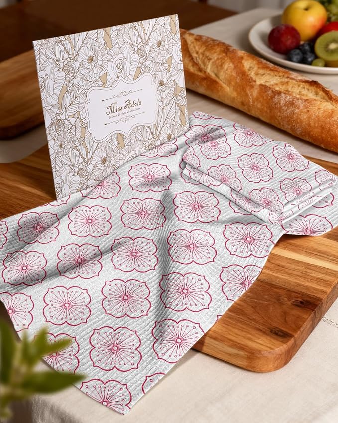 370GSM Cotton Waffle Kitchen Towels, Sakura | Pure Cotton, Sustainable, Waffle Weave, Terry Cloth, Highly Absorbent, Decorative, 16"x25", with Hanging Loop