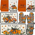 Fanfanwin 10 Pcs Fall Pumpkin Kitchen Decor and Accessories Set Pumpkin Kitchen Rugs Towels Pot Holders Oven Mitts Set for Autumn Baking Cooking BBQ Gift