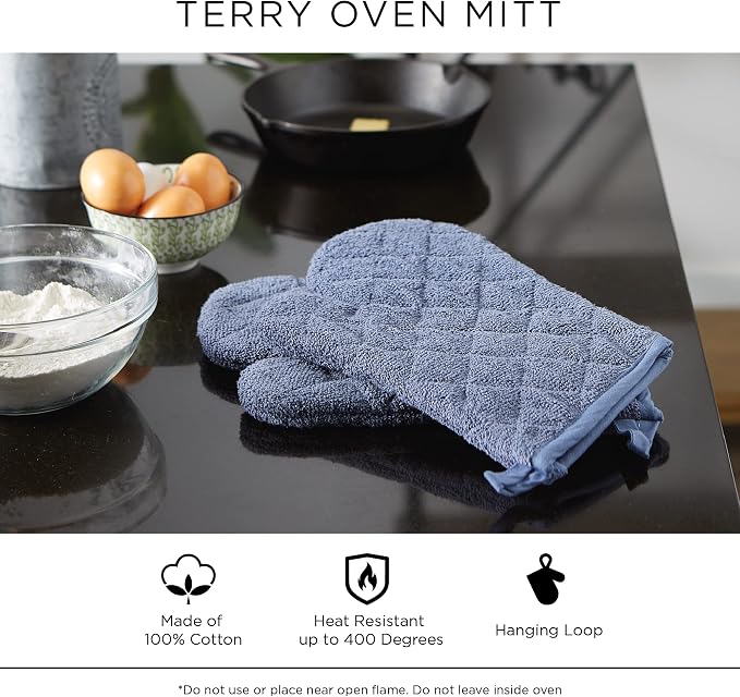 DII Basic Terry Collection 100% Cotton Quilted, Oven Mitt, French Blue, 2 Piece