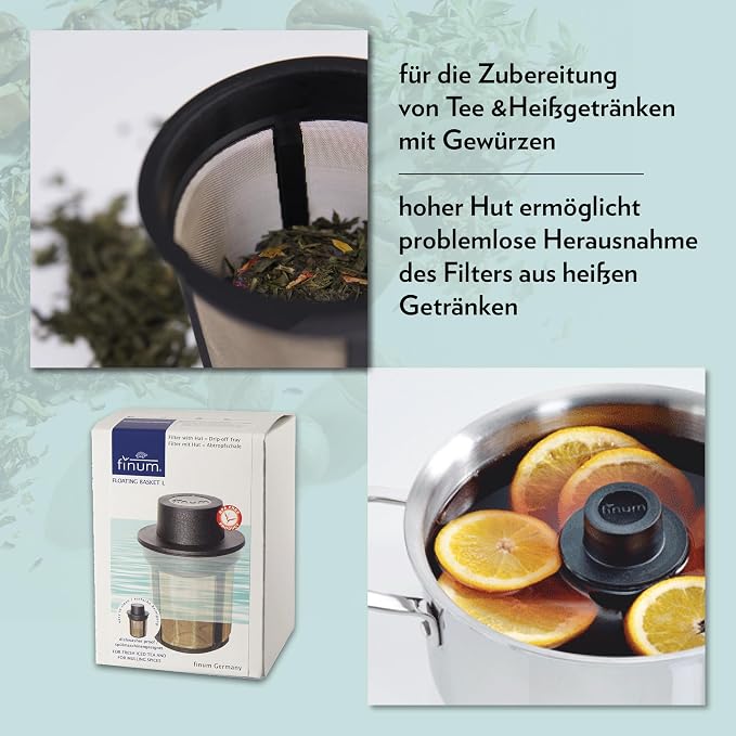 finum 63/421.41.00 Stainless Steel Loose-Leaf Floating Tea and Spice Infusing Basket, Large, Black