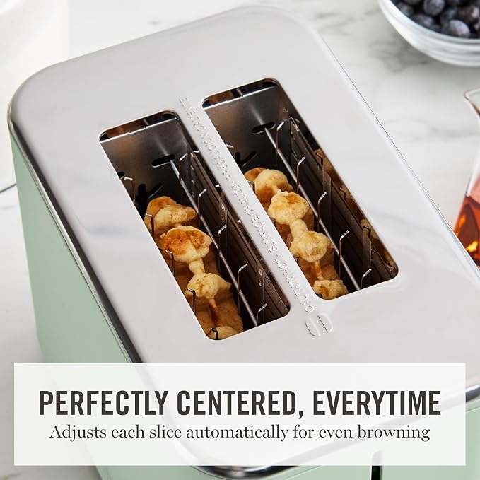 Martha Stewart 2-Slice Toaster, 3 Presets & 10 Shade Settings, Honeydew | Gluten-Free, Bagels, Extra-Wide Self Centering Slots, Waffles & Artisan Bread, Shade Memory, Cord Wrap & Removable Crumb Tray
